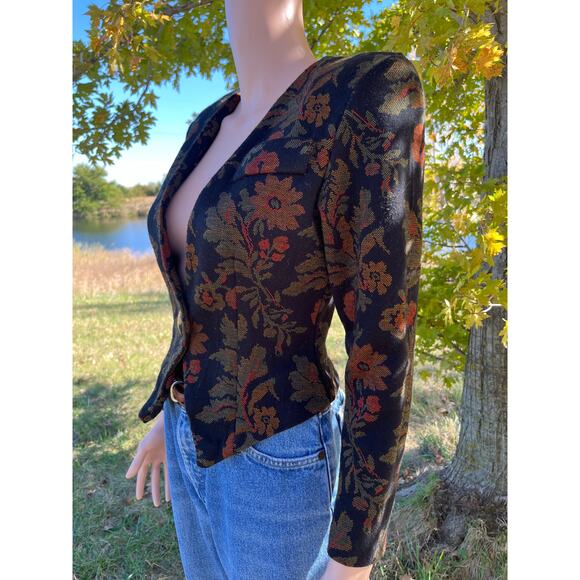 Vintage 80s Tapestry Floral Fitted Blazer - Picture 3 of 8